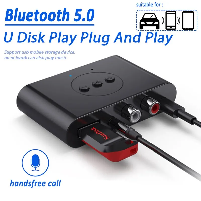 

B21 NFC Bluetooth Music Receiver Car Hands Free Support USB Flash Drive Playback Dual Output One Tow Two Audio Receiver 3.5 AUX