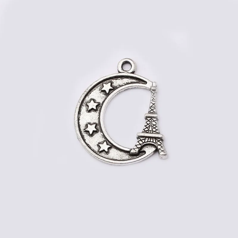 

30Pcs Charms Eiffel Tower Paris Moon Pendants For Diy Antique Silver Color Jewelry Making Earrings Necklace Craft Accessories