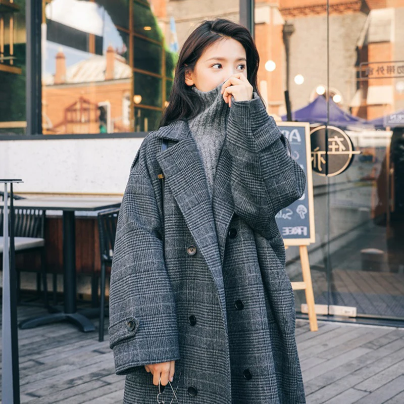 Gray Plaid Women's Woolen Coat Wide Waisted Single Breasting Turn Down Collar Loose Coat Warm Fashion Female Overcoat
Gray Plaid Women's Woolen Coat Wide Waisted Single Breasting Turn Down Collar Loose Coat Warm Fashion Female Overcoat