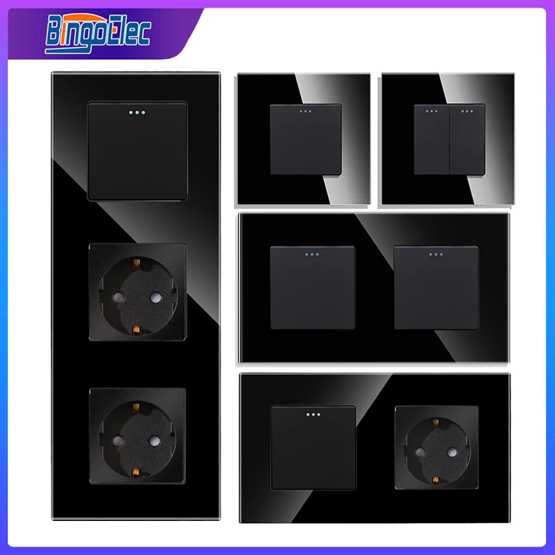 Bingoelec Black Luxury Crystal Tempered Glass Panel 1/2/3 Gang 1/2 Way Light Switch On / Off Wall Switch for Home Improvement
Bingoelec Black Luxury Crystal Tempered Glass Panel 1/2/3 Gang 1/2 Way Light Switch On / Off Wall Switch for Home Improvement
