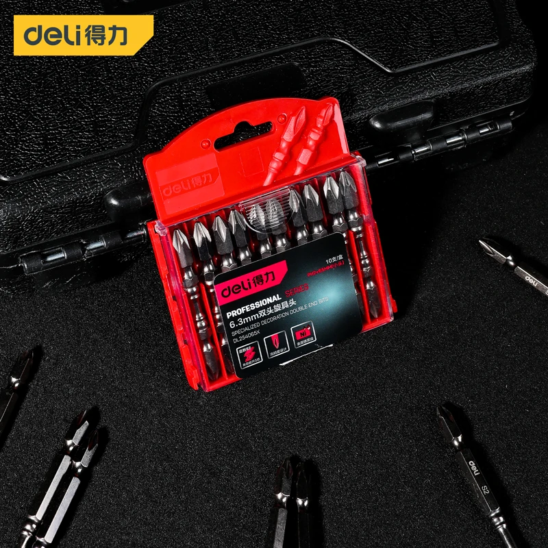 Deli 10 Pcs Strong Magnetic Screwdriver Bits Set 6.3mm Professional Double-ended Spinning Head Screw Driver Kits for Renovation
Deli 10 Pcs Strong Magnetic Screwdriver Bits Set 6.3mm Professional Double-ended Spinning Head Screw Driver Kits for Renovation