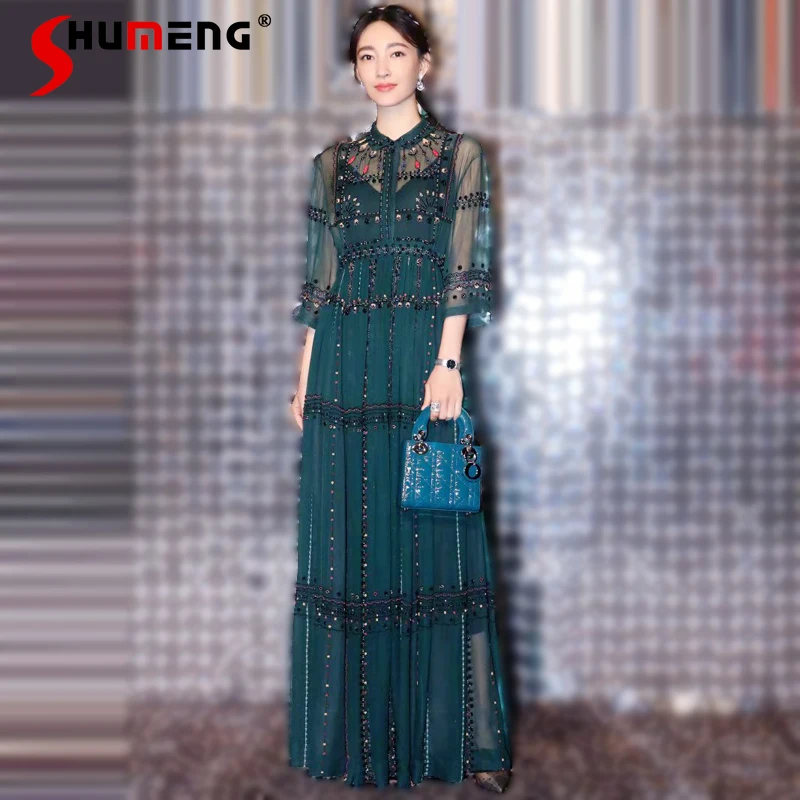 2022 Summer New High-End Green Star Long Dress Women's Fashion Short Sleeve Large Swing Embroidery Maxi Dresses Vestido De Mujer
2022 Summer New High-End Green Star Long Dress Women's Fashion Short Sleeve Large Swing Embroidery Maxi Dresses Vestido De Mujer