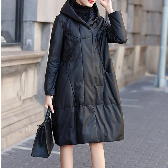 Fashion Korean Hooded Down Coat Genuine Leather Jacket Women Real Leather Jacket Women Warm Sheepskin Long Leather Jacket Zm1158
Fashion Korean Hooded Down Coat Genuine Leather Jacket Women Real Leather Jacket Women Warm Sheepskin Long Leather Jacket Zm1158