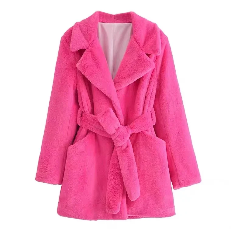 2022 New Women Rose Red Fur Coat With Belt Fashion Lapel Long-Sleeved Warm Thick Coat Casual Loose Trendy Street Style
2022 New Women Rose Red Fur Coat With Belt Fashion Lapel Long-Sleeved Warm Thick Coat Casual Loose Trendy Street Style