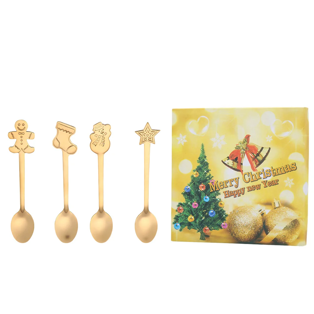 Christmas Spoon Stainless Steel Spoon: Stirring Spoon Spoon for Coffee Tea Soup Sugar Dessert Seasoning Golden with Box 4Pcs 
Christmas Spoon Stainless Steel Spoon: Stirring Spoon Spoon for Coffee Tea Soup Sugar Dessert Seasoning Golden with Box 4Pcs