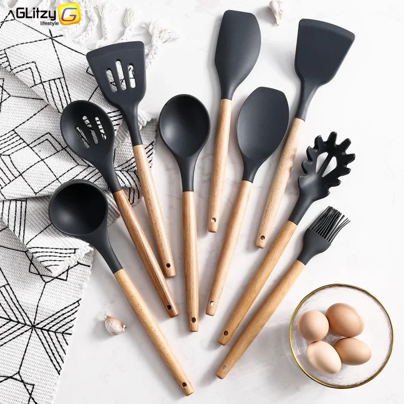 1Pcs Silicone Cooking Utensils Non-stick Kitchenware Holder Kitchen Gadget Accessories Set Shovel Spoon Spatula Wooden Handle
1Pcs Silicone Cooking Utensils Non-stick Kitchenware Holder Kitchen Gadget Accessories Set Shovel Spoon Spatula Wooden Handle