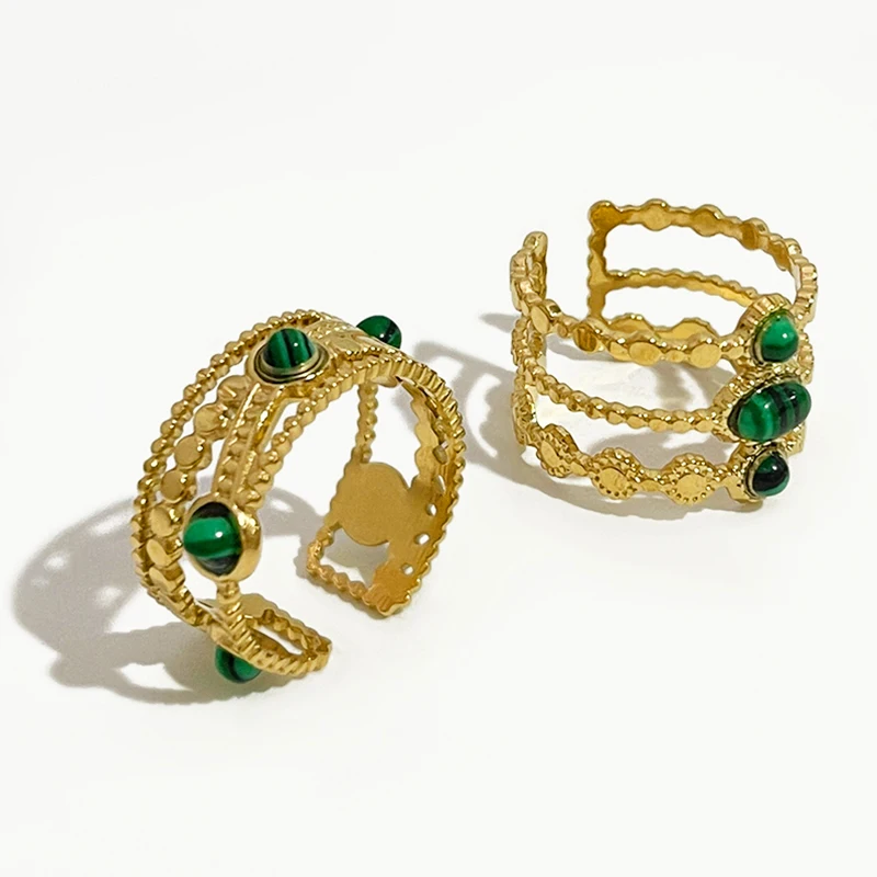Peri'sBox French Vintage Multilayer Hollow Malachite Wide Rings Women Stainless Steel Textured Stone Unusual Finger Rings
Peri'sBox French Vintage Multilayer Hollow Malachite Wide Rings Women Stainless Steel Textured Stone Unusual Finger Rings