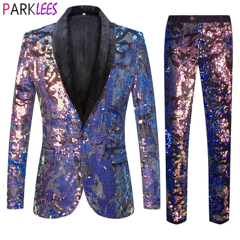 Mens Shiny Sequin 2Pcs Set Velvet Suits Shawl Collar One Button Tuxedo Suits with Pants Men Party Wedding Dinner Stage Costumes
Mens Shiny Sequin 2Pcs Set Velvet Suits Shawl Collar One Button Tuxedo Suits with Pants Men Party Wedding Dinner Stage Costumes