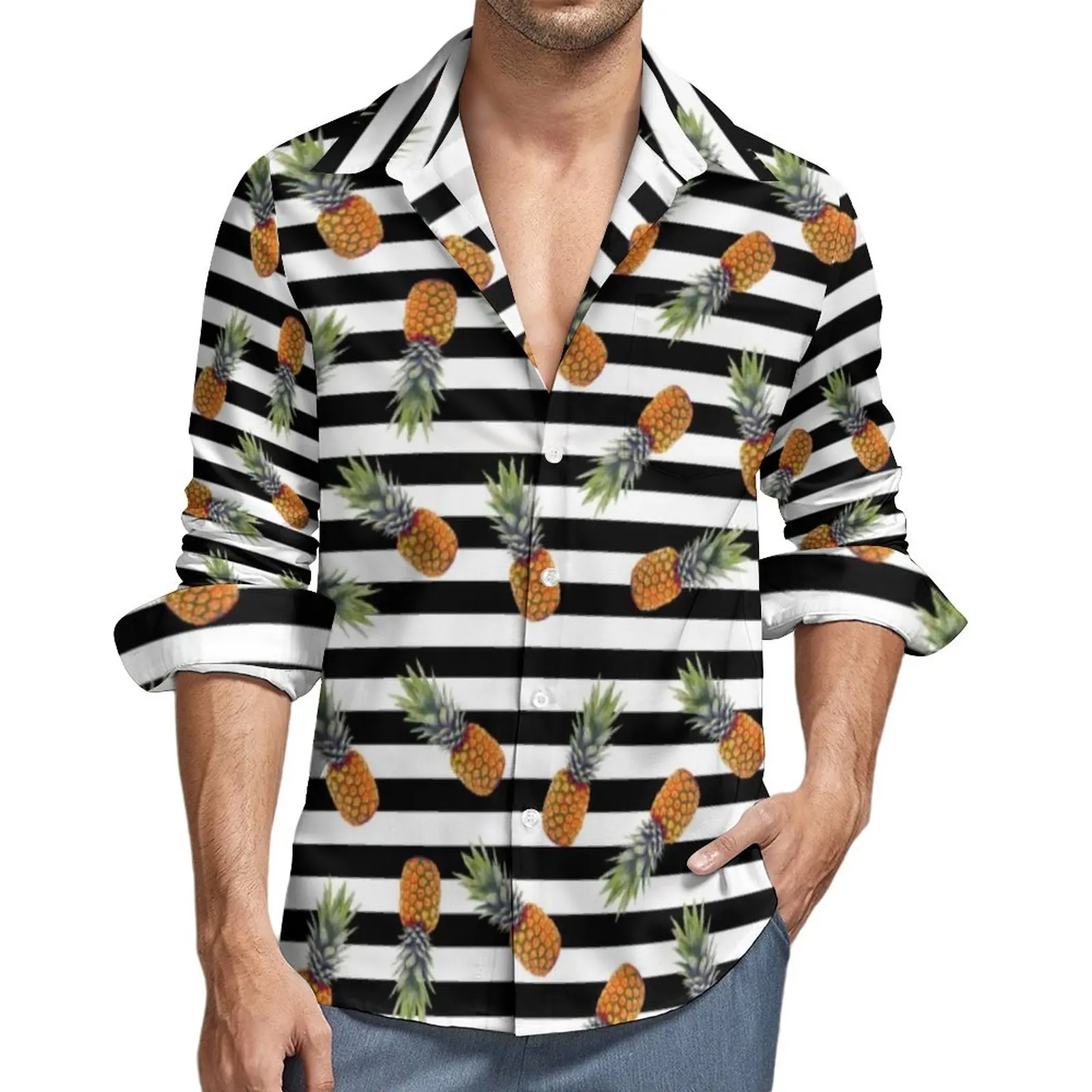 Tropical Pineapple Aesthetic Casual Shirt Black Striped Print Shirt Autumn Novelty Blouses Long Sleeve Custom Oversize Clothes
Tropical Pineapple Aesthetic Casual Shirt Black Striped Print Shirt Autumn Novelty Blouses Long Sleeve Custom Oversize Clothes