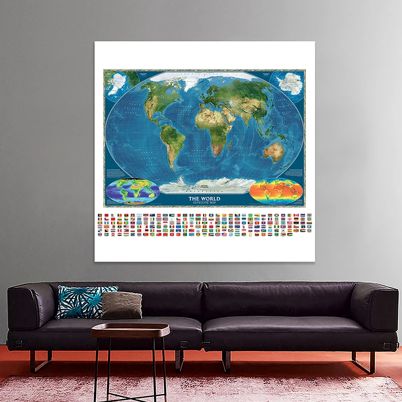 150X150cm Non-woven Spray World Map The World Satellite Map with National Flag and Surface Temperature Map
150X150cm Non-woven Spray World Map The World Satellite Map with National Flag and Surface Temperature Map