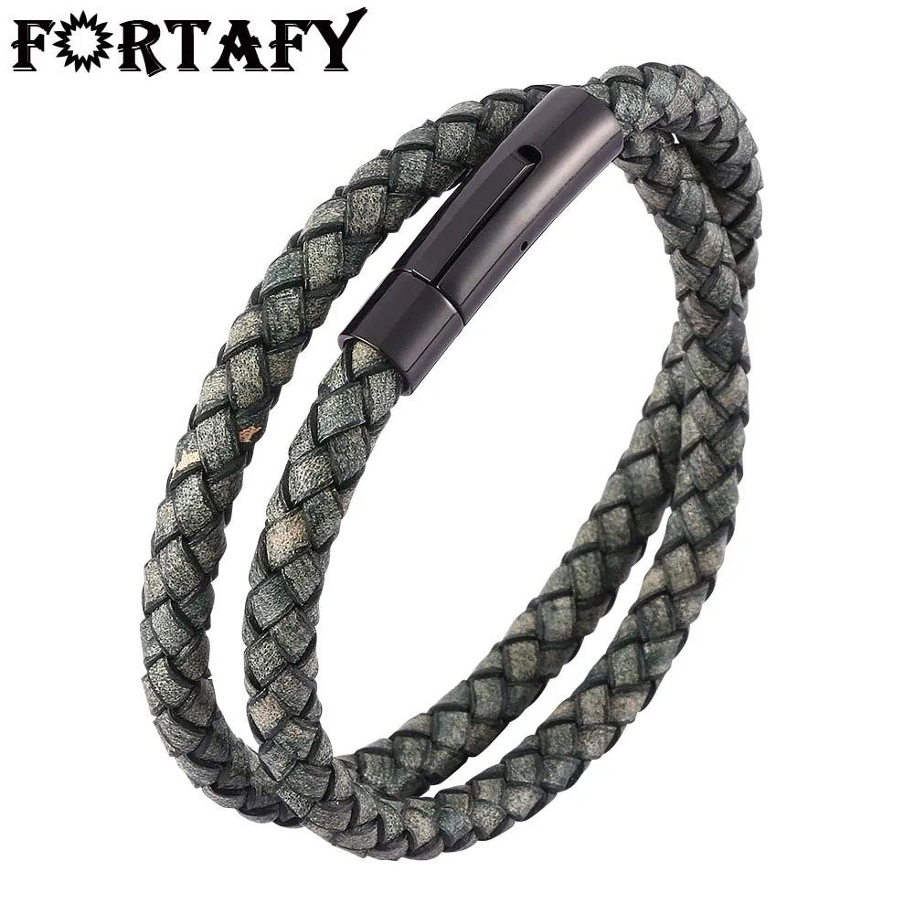 FORTAFY Jewelry for Men Women Green Genuine Leather Braided Rope Bracelet Fashion Steel Buckle Charm Leather Bangle Gift FR0486
FORTAFY Jewelry for Men Women Green Genuine Leather Braided Rope Bracelet Fashion Steel Buckle Charm Leather Bangle Gift FR0486