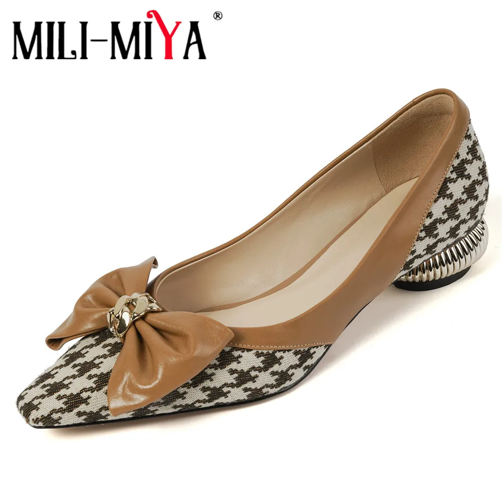MILI-MIYA New Arrival Women Cow Leather Kitting Pumps Round Heels Pointed Toe Slip On Butterfly Knot Size 34-40 Spring Shoes
MILI-MIYA New Arrival Women Cow Leather Kitting Pumps Round Heels Pointed Toe Slip On Butterfly Knot Size 34-40 Spring Shoes