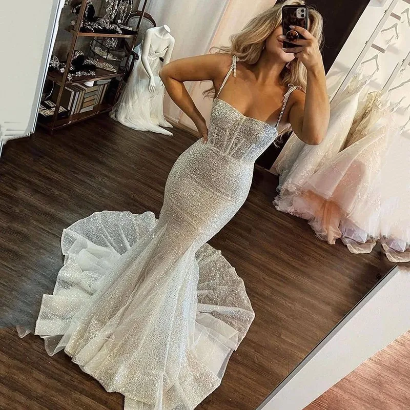 Sexy Glitter Mermaid Evening Formal Dress 2022 Spaghetti Straps Shiny Backless Sequin Prom Bridal Gowns Robe De Soiree
Sexy Glitter Mermaid Evening Formal Dress 2022 Spaghetti Straps Shiny Backless Sequin Prom Bridal Gowns Robe De Soiree