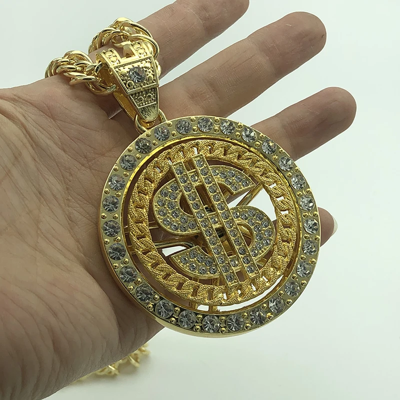 Diamond Shinning Big Dollar Turning Pendant Necklace Mens High Street Rhineston Fashion Accessories Couple Torque
Diamond Shinning Big Dollar Turning Pendant Necklace Mens High Street Rhineston Fashion Accessories Couple Torque