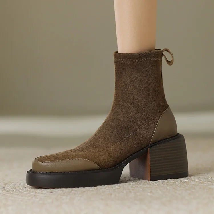 Vintage Khaki Suede Women Ankle Boots Platform Thick Sole Riding Botas Square High Heels Black Leather Lady Motorcycle Botines
Vintage Khaki Suede Women Ankle Boots Platform Thick Sole Riding Botas Square High Heels Black Leather Lady Motorcycle Botines