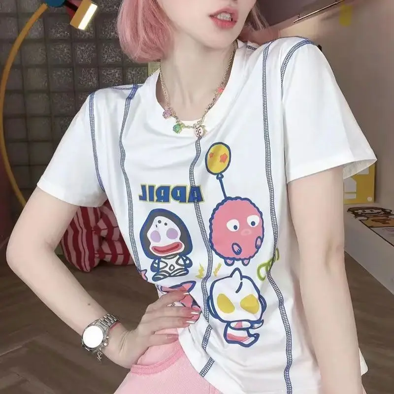 New Slim T-shirt Women Summer Short Sleeve Tshirts Cute Crop Top Cartoon Print Fashion White Tees Y2k Clothes
New Slim T-shirt Women Summer Short Sleeve Tshirts Cute Crop Top Cartoon Print Fashion White Tees Y2k Clothes