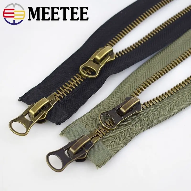 

Meetee 8# Metal Zipper 70/80/90/100/120cm Double Sliders for Coat Down Jacket Zip Repair DIY Clothing Sewing Tailor Accessories