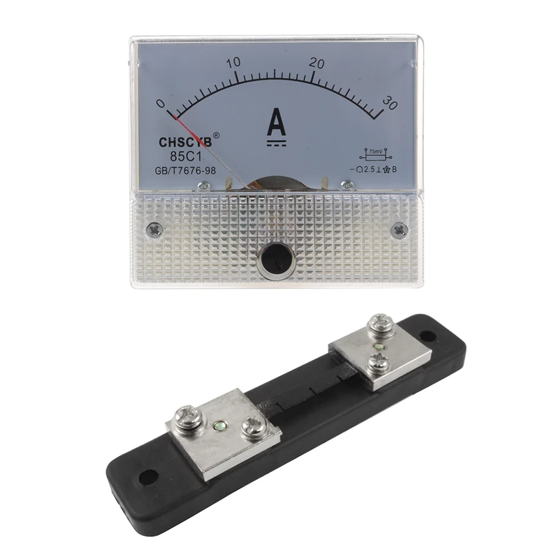 

85C1 Analog Current Panel Meter DC 30A AMP Ammeter & DC Current Analogue Amp Panel Meter Shunt Resistor 30A 75MV