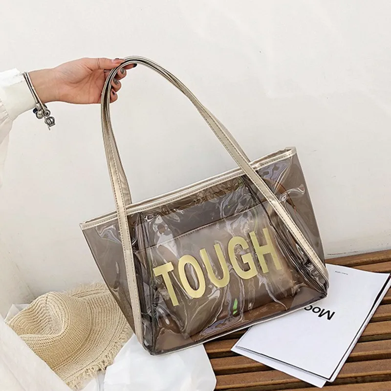 

New Tote Bag Women Transparent Jelly Pouch Pvc Handbag 2023 Summer Shopping Bag Vacation Beach Shoulder Bags Sac A Main Femme