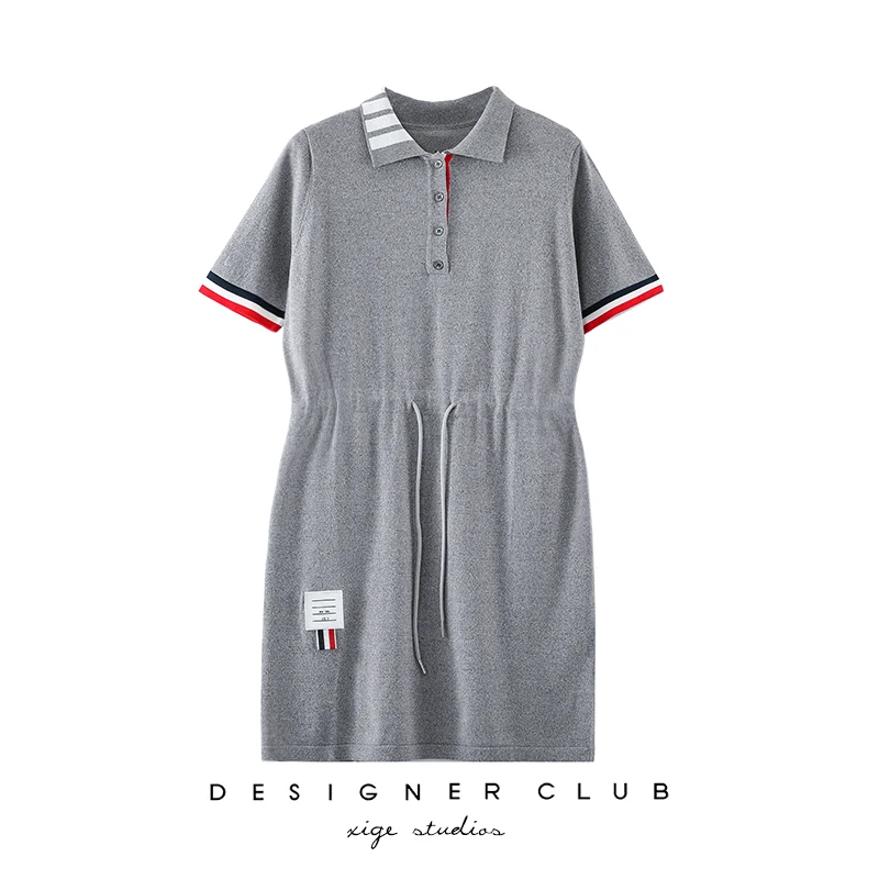 Short-sleeved Drawstring Strap Waist Casual Ice Silk Knit Dress Female Summer Tb Lapel British College Style Polo Skirt
Short-sleeved Drawstring Strap Waist Casual Ice Silk Knit Dress Female Summer Tb Lapel British College Style Polo Skirt