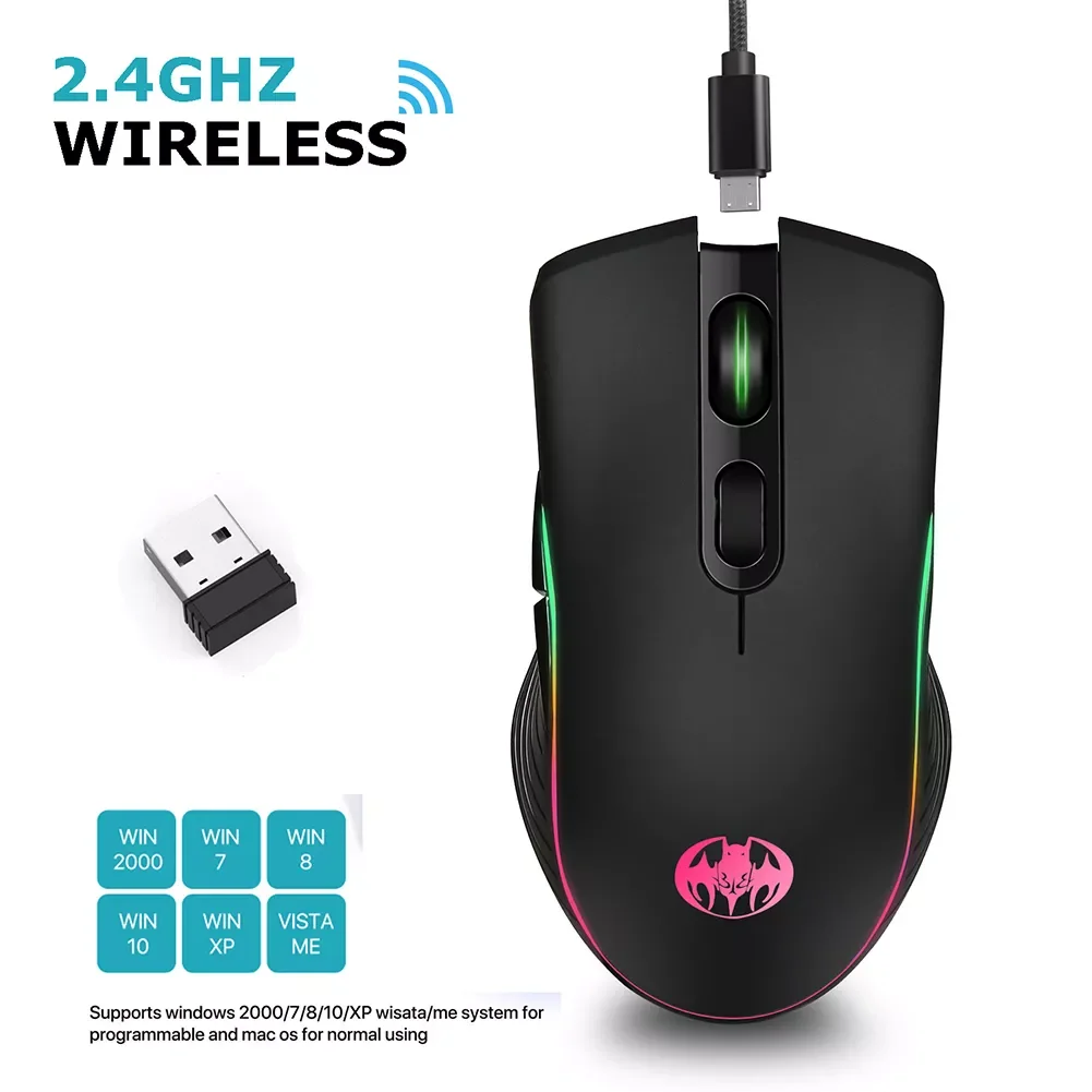 2.4GHz Wireless Gaming Mouse 6 Button 1600 DPI Adjustable Optical Mice 7-Color Breathing Light Rechargeable Mouse for Laptop PC
2.4GHz Wireless Gaming Mouse 6 Button 1600 DPI Adjustable Optical Mice 7-Color Breathing Light Rechargeable Mouse for Laptop PC