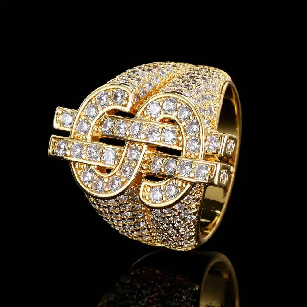 

Hip-hop Micro-encrusted Zircon Ring Full of Diamonds Hollow Dollar Symbol Ring Hip-hop Hipster Men's Rhinestone Ring