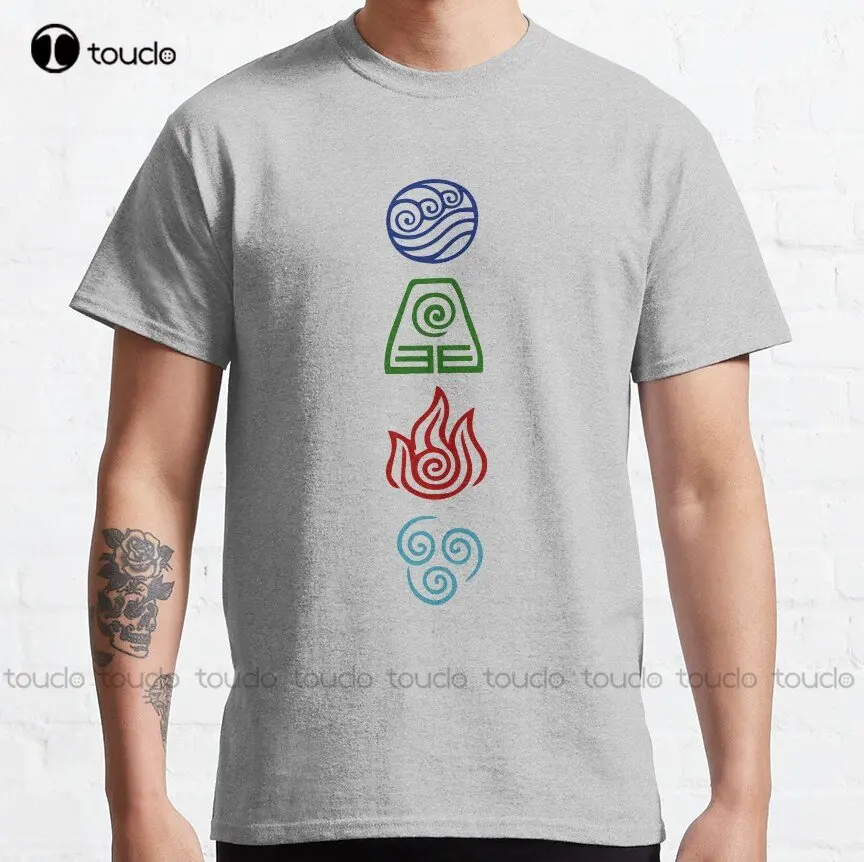 

Классическая футболка Аватара с четырьмя элементами, серая рубашка на заказ, Футболки унисекс с цифровой печатью для подростков, необычная ...