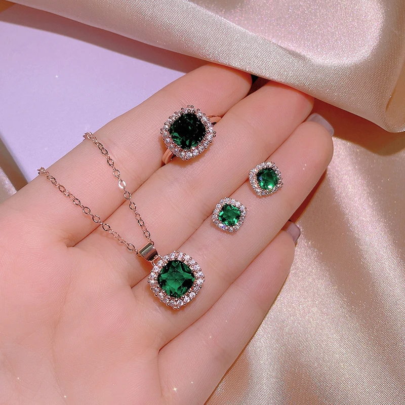 New Silver Color Jewelry Set Shine Square Emerald Ring Necklace Earring Set For Women Bride Engagement Wedding Best Jewelry Gift
New Silver Color Jewelry Set Shine Square Emerald Ring Necklace Earring Set For Women Bride Engagement Wedding Best Jewelry Gift