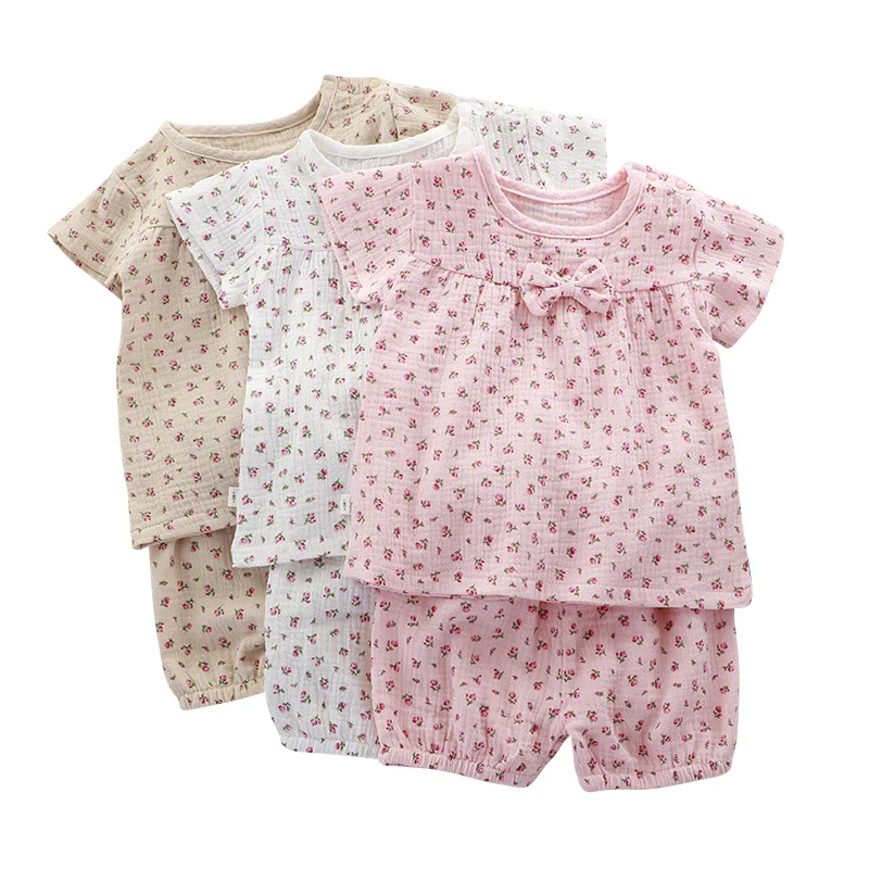 Muslin Cotton Baby Clothes Set Summer Bows Floral Top Shorts for Girls Set Infant Toddler Kids Pajamas Outifs Baby Clothing 2PCS
Muslin Cotton Baby Clothes Set Summer Bows Floral Top Shorts for Girls Set Infant Toddler Kids Pajamas Outifs Baby Clothing 2PCS
