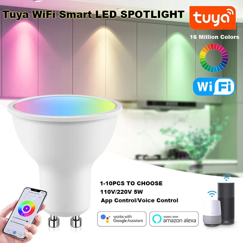 Tuya GU10 WIFI Smart LED Bulbs RGB C+W White Dimmable Lamps Smart Life APP Control Light Bulbs Voice Alexa/Google
Tuya GU10 WIFI Smart LED Bulbs RGB C+W White Dimmable Lamps Smart Life APP Control Light Bulbs Voice Alexa/Google