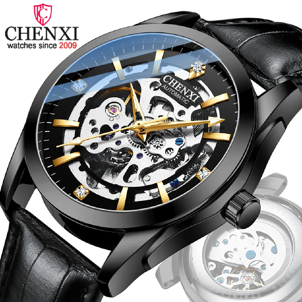 

Часы наручные CHENXI Мужские автоматические механические, брендовые водонепроницаемые светящиеся в деловом стиле с турбийоном