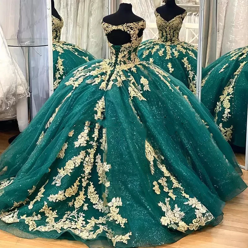 Hunter Green Princess Quinceanera Dresses Off Shoulder Ball Gown Sweet 16 Dress Gold Lace vestidos de 15 anos
Hunter Green Princess Quinceanera Dresses Off Shoulder Ball Gown Sweet 16 Dress Gold Lace vestidos de 15 anos
