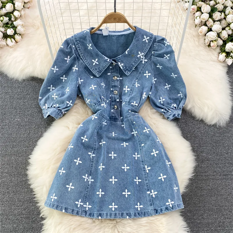 Amolapha Summer Jeans Clothing Sweet Style Peter Pan Collar Printed Short Sleeve Fashion Denim Dress For Women
Amolapha Summer Jeans Clothing Sweet Style Peter Pan Collar Printed Short Sleeve Fashion Denim Dress For Women