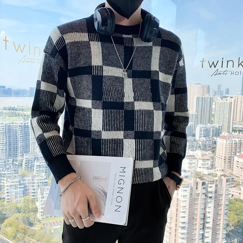 2022 Autumn Winter Plaid Sweater Men Long Sleeve Knitted Pullover Slim Fit Casual Round Neck Knitwear Tops men clothing
2022 Autumn Winter Plaid Sweater Men Long Sleeve Knitted Pullover Slim Fit Casual Round Neck Knitwear Tops men clothing