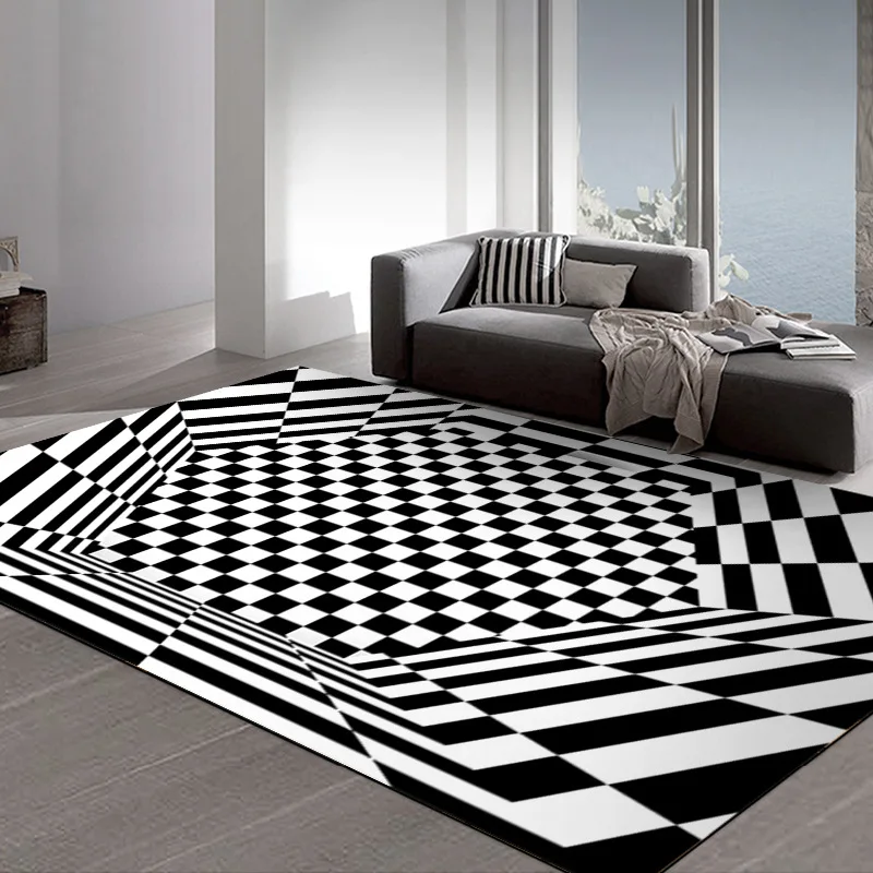 3D Stereo Vision Vortex Rugs Living Room Sofa Square Funny Illusion Trap Black and White Lattice Floor Mat Household Full Carpet
3D Stereo Vision Vortex Rugs Living Room Sofa Square Funny Illusion Trap Black and White Lattice Floor Mat Household Full Carpet