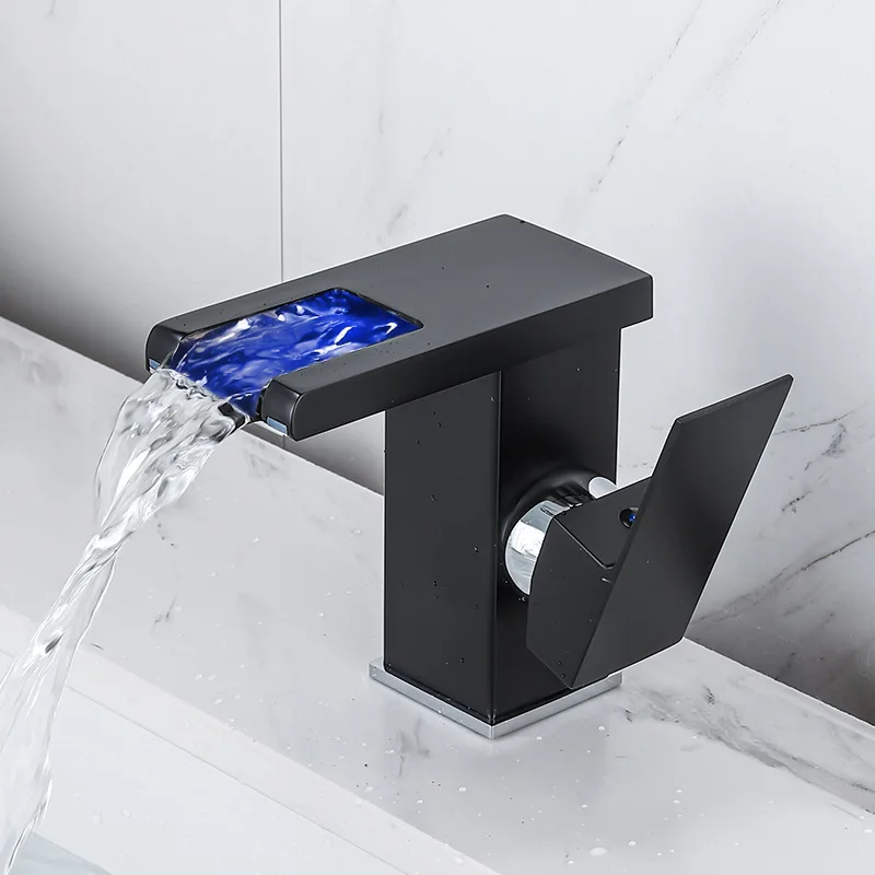 Luxury LED Black Basin Faucet Tall And Short Tap Bathroom Single Handle Cold and Hot Water Flow Produces Electricity 
Luxury LED Black Basin Faucet Tall And Short Tap Bathroom Single Handle Cold and Hot Water Flow Produces Electricity