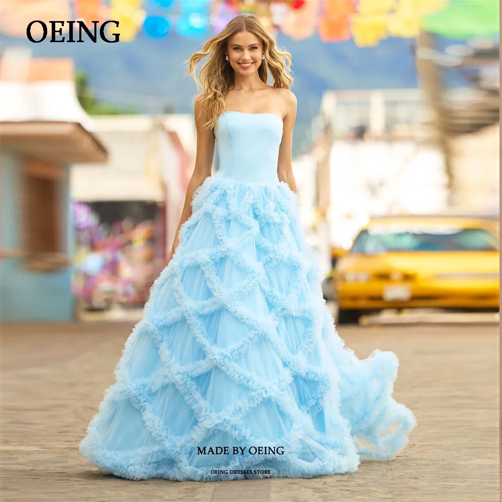 OEING Sky Blue Tulle Tiered Evening Dress Elegant Night Strapeless Prom Gowns Floor Length Ball Grown For Formal Occasion
OEING Sky Blue Tulle Tiered Evening Dress Elegant Night Strapeless Prom Gowns Floor Length Ball Grown For Formal Occasion