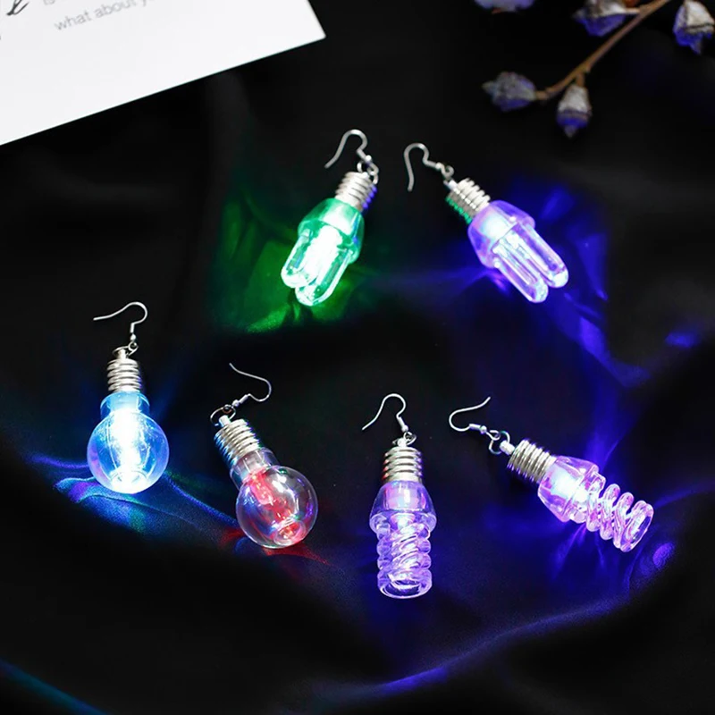 

Color Changing LED Earrings Glowing Light Up Bulb Shape Drop Dangle Hook Eardrop Street Nightclub Trendsetter Party Accessories