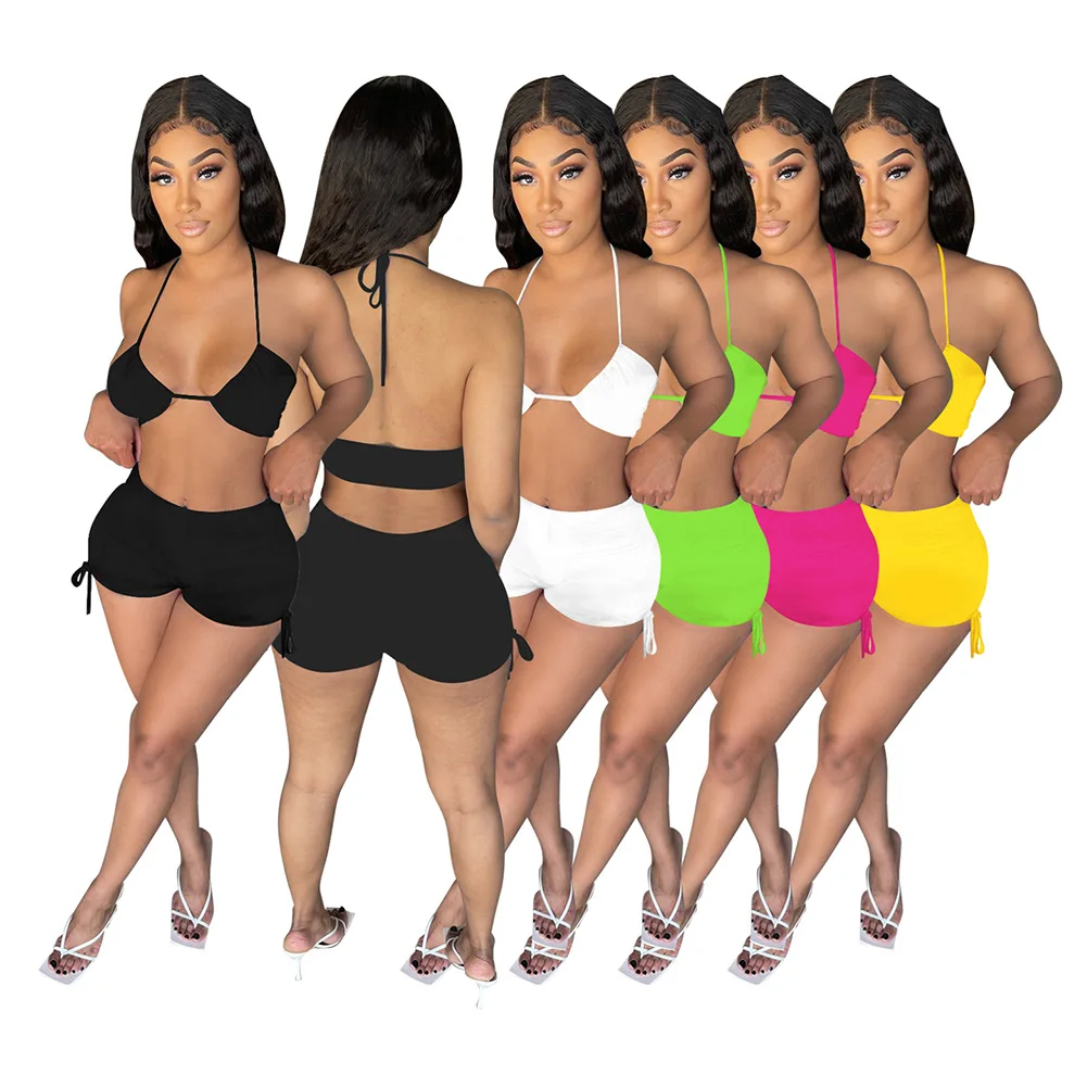 D88155 New Fashion Solid Color Wrap Chest Bandage Sexy Casual Women Clothing 2 Pieces Set Summer 2022 Womens Shorts Sets
D88155 New Fashion Solid Color Wrap Chest Bandage Sexy Casual Women Clothing 2 Pieces Set Summer 2022 Womens Shorts Sets