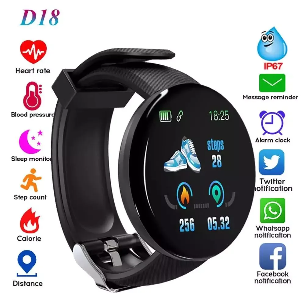 D18 Pro Smart Watch Bluetooth Fitness Tracker Sports Heart Rate Monitor Blood Waterproof Women Fashion Bracelet for Android IOS
D18 Pro Smart Watch Bluetooth Fitness Tracker Sports Heart Rate Monitor Blood Waterproof Women Fashion Bracelet for Android IOS