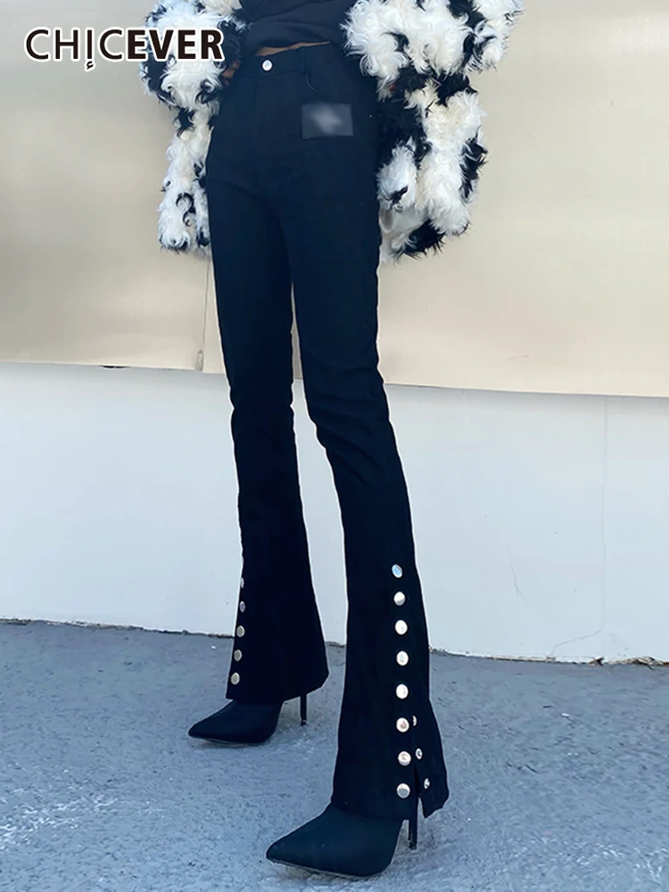 CHICEVER Slimming Black Denim Pants For Women Patchwork Buttons High Waist Long Flare Jeans Female 2022 Fashion Clothing Style
CHICEVER Slimming Black Denim Pants For Women Patchwork Buttons High Waist Long Flare Jeans Female 2022 Fashion Clothing Style