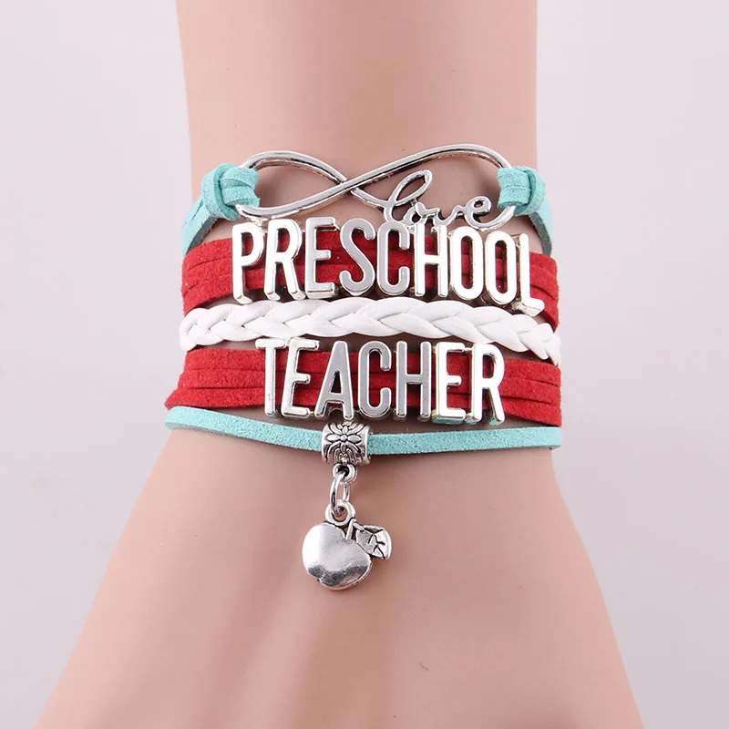 Teachers Gift Infinity Love PRESCHOOL TEACHER Bracelet Apple Charm Leather Wrap Woman Bracelets & Bangles For Women Jewelry
Teachers Gift Infinity Love PRESCHOOL TEACHER Bracelet Apple Charm Leather Wrap Woman Bracelets & Bangles For Women Jewelry