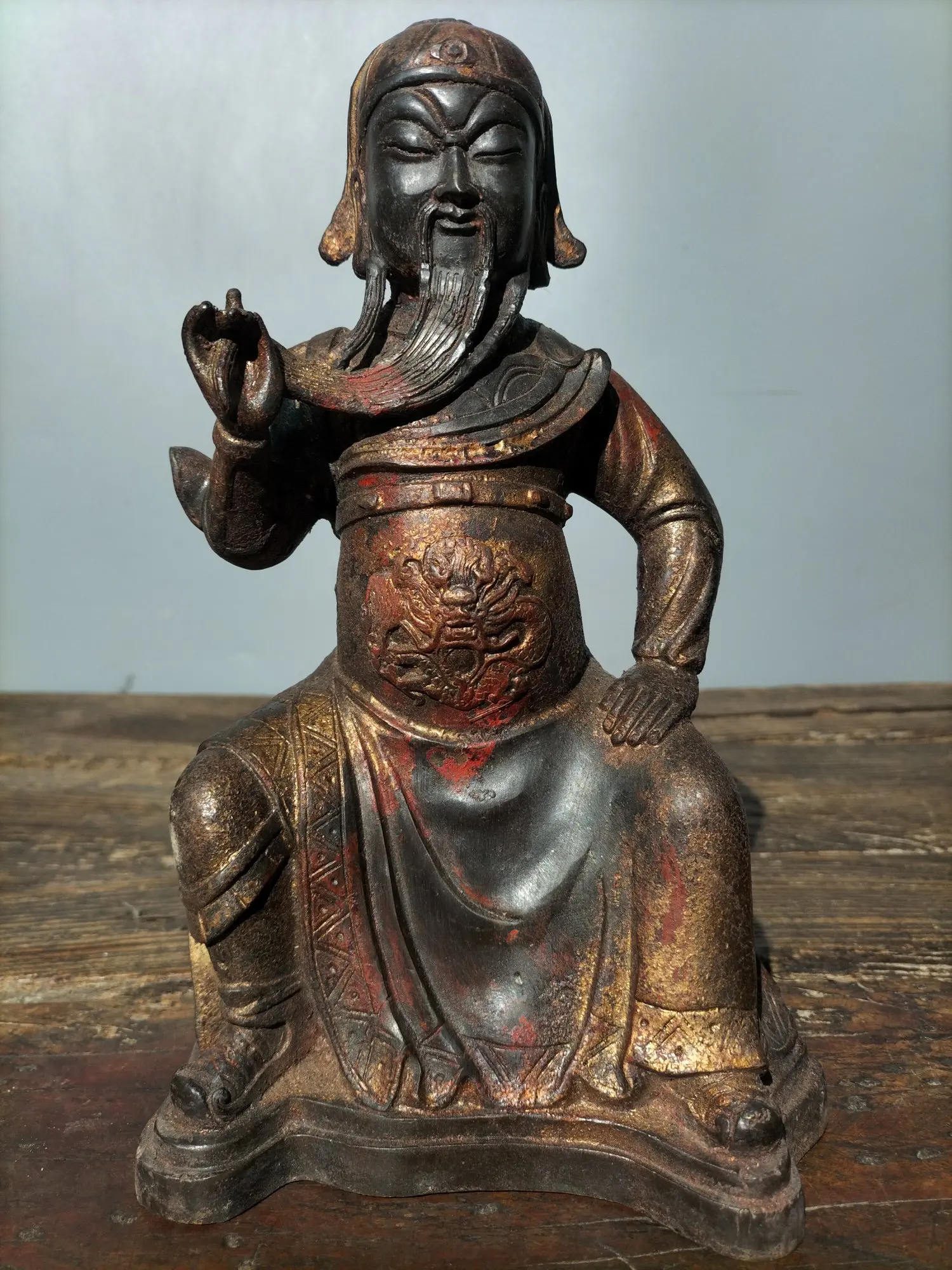 10" Tibetan Temple Collection old Bronze cinnabar mud gold Guan Yunchang God of Wealth Guan Yu worship buddha Town house
10" Tibetan Temple Collection old Bronze cinnabar mud gold Guan Yunchang God of Wealth Guan Yu worship buddha Town house