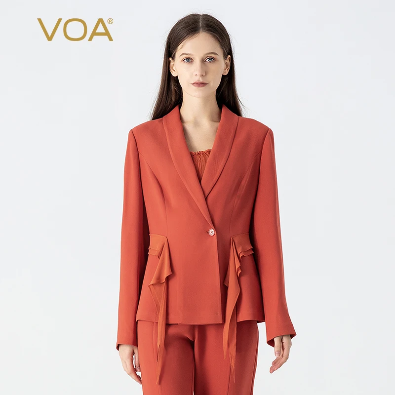 VOA 60 Momme Silk Brown Red V-neck Long Sleeve One Button Jacket Women Loose Leaf Decoration Office Ladies Silk Coat WE219
VOA 60 Momme Silk Brown Red V-neck Long Sleeve One Button Jacket Women Loose Leaf Decoration Office Ladies Silk Coat WE219