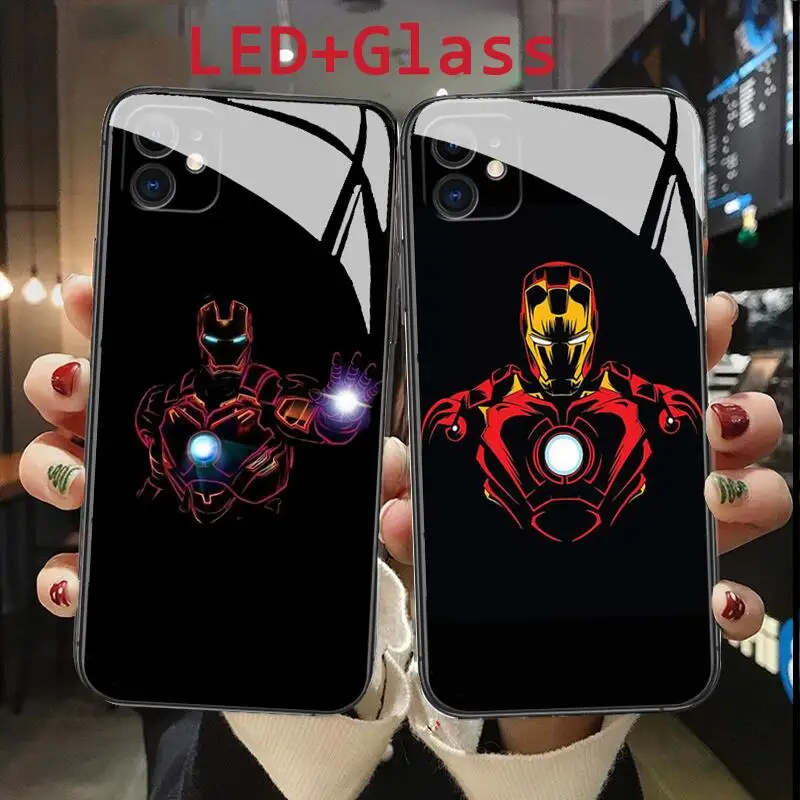 Spiderman iron Man Luxury LED Breath 7 color Glass TPU phone Case For IPhone 13 12 11 Pro Max XR X XS 8 7 flash of light cover
Spiderman iron Man Luxury LED Breath 7 color Glass TPU phone Case For IPhone 13 12 11 Pro Max XR X XS 8 7 flash of light cover