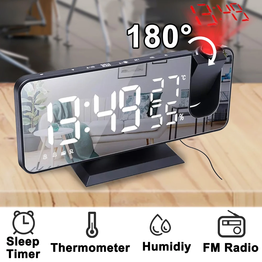 Projection Alarm Clock Snooze LED Digital Electronic Table Clocks USB Wake Up FM Radio Time Projector Two Alarm Snooze Function
Projection Alarm Clock Snooze LED Digital Electronic Table Clocks USB Wake Up FM Radio Time Projector Two Alarm Snooze Function
