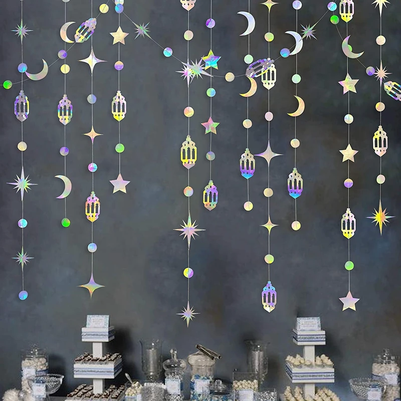 

Радужный Рамадан ИД мубара 13 футов, Подвесная лампа в виде звезды и Луны, гирлянды Рамадан, домашний декор для дня рождения