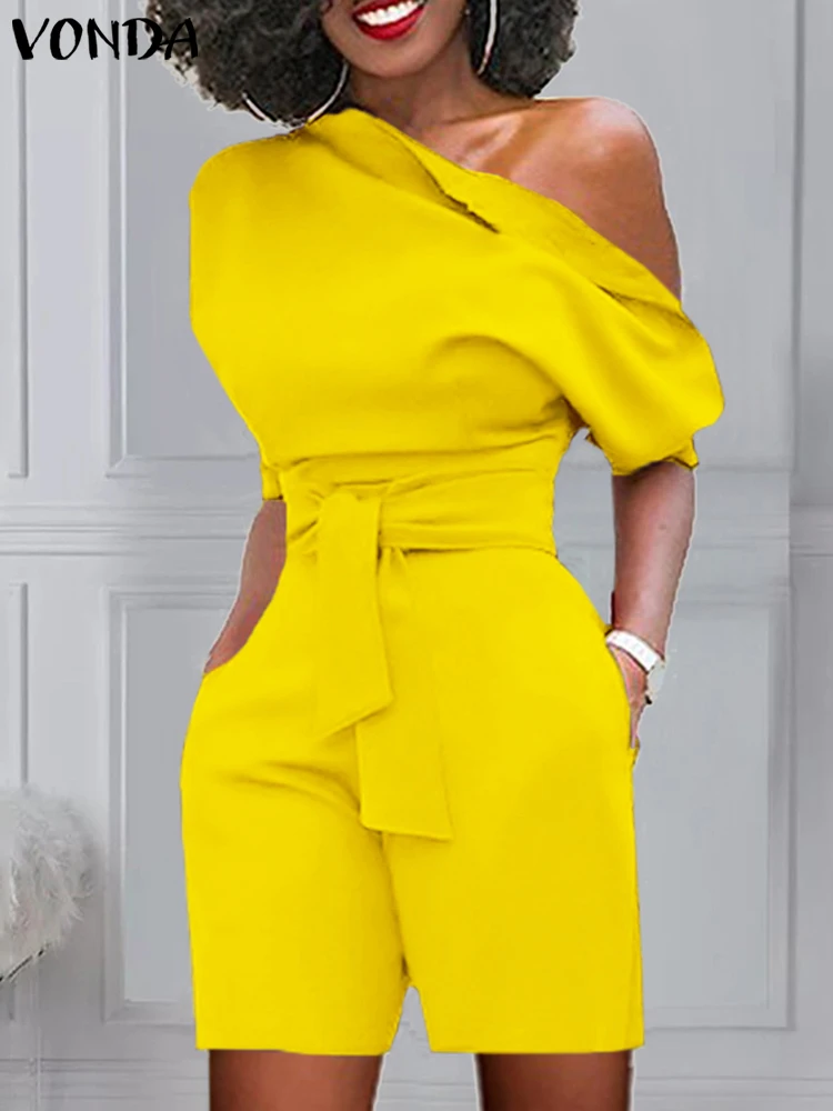 VONDA 2022 Stylish Femme Clothing Party Jumpsuits Women Half Sleeve Pantalon One Shoulder Playsuits Casual Pants Pocket Shorts
VONDA 2022 Stylish Femme Clothing Party Jumpsuits Women Half Sleeve Pantalon One Shoulder Playsuits Casual Pants Pocket Shorts