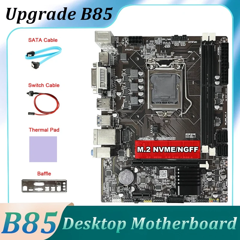 Материнская плата B85 + кабель SATA + кабель переключателя + перегородка + термоподушка LGA1150 DDR3 M.2 NVME DVI VGA HD для 4-го процессора 1150
Материнская плата B85 + кабель SATA + кабель переключателя + перегородка + термоподушка LGA1150 DDR3 M.2 NVME DVI VGA HD для 4-го процессора 1150