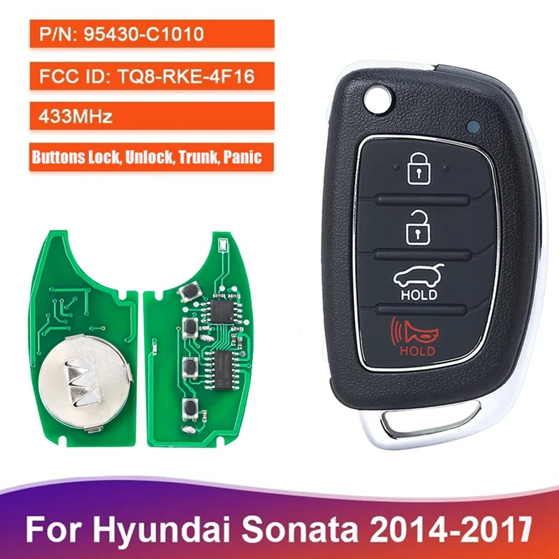 New 95430-C1010 TQ8-RKE-4F16 Flip Remote Smart Key Fob 4 Button 433Mhz For Hyundai Sonata 2014 2015 2016 2017
New 95430-C1010 TQ8-RKE-4F16 Flip Remote Smart Key Fob 4 Button 433Mhz For Hyundai Sonata 2014 2015 2016 2017